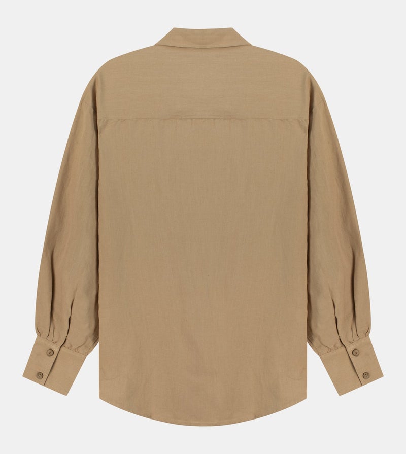 إف5 قميص نسائي كتان بأزرار - بني فاتح - Image 2